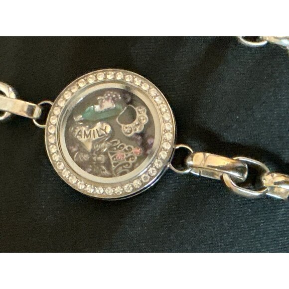 Origami Owl Chunky Silver Living Locket Charm Bracelet Set With Pave-Encrusted L - Picture 2 of 8